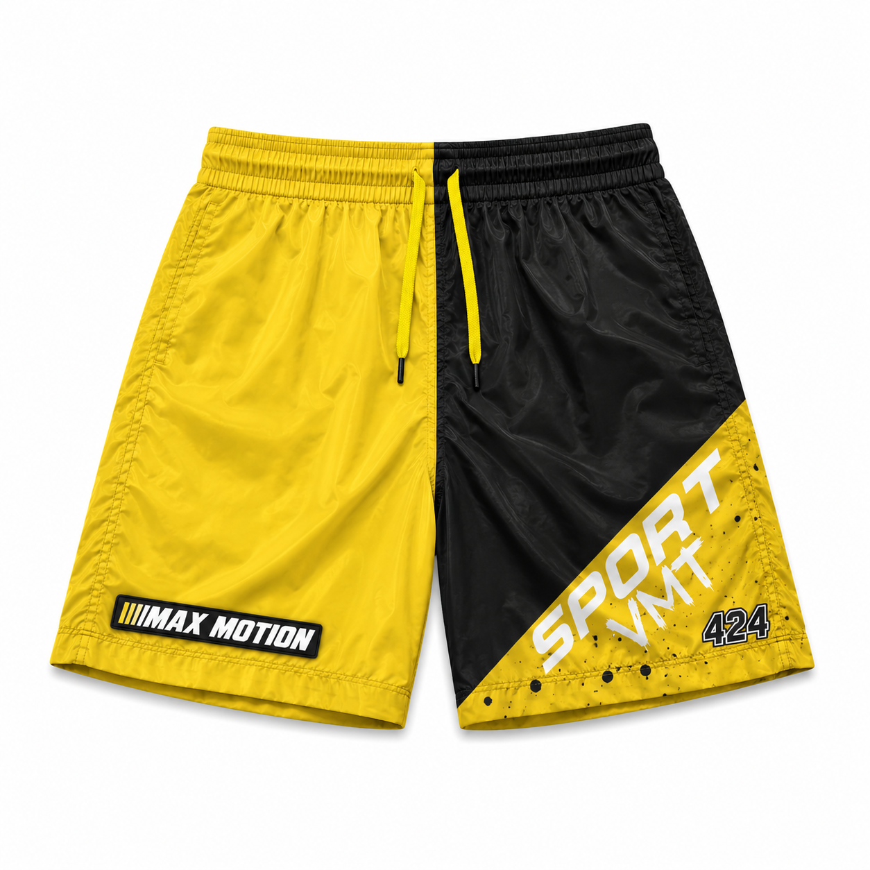 Yellow & Black Sport Vmt Nylon Shorts